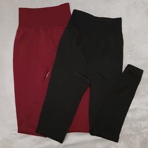 NWOT - Retreat by Rhonda Shear 2-pack Plush Fleece Legging - Black/Burgundy
